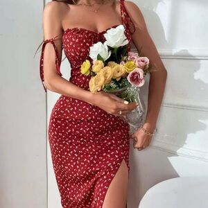 Elegant Red Floral Women's Dress